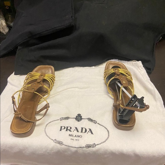 Prada Brown Sandals with Gold Straps - Picture 4 of 6